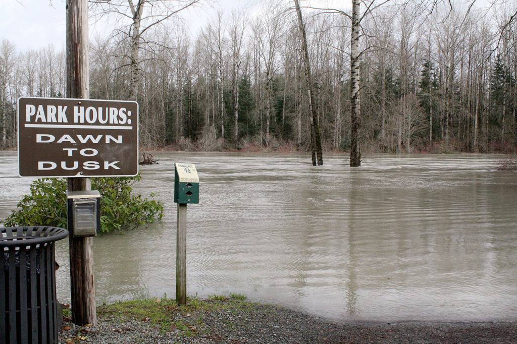Snoqualmies Sandy Cove Park hidden beneath of rise Snoqualmie River during a 2016 flood. Evan Pappas/Staff Photo