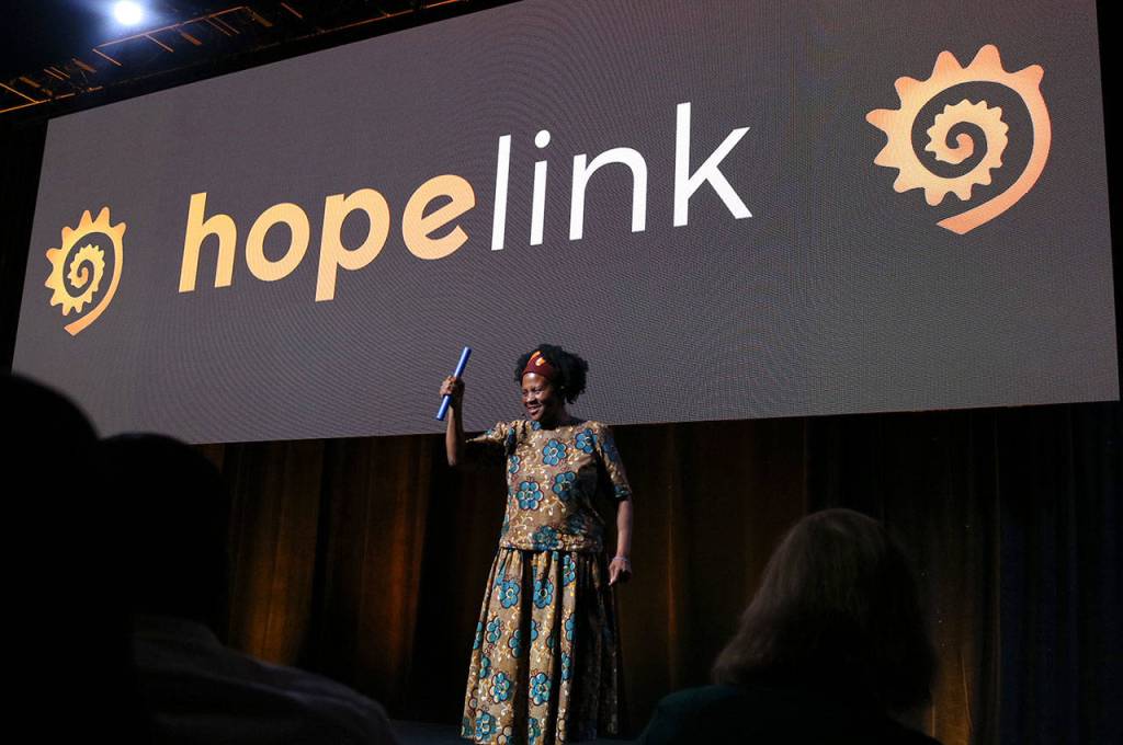 Dr. Tererai Trent speaks at Hopelinks 23rd annual Reaching Out luncheon on the relay of poverty and the baton passed on to the next generation. Katie Metzger/staff photo