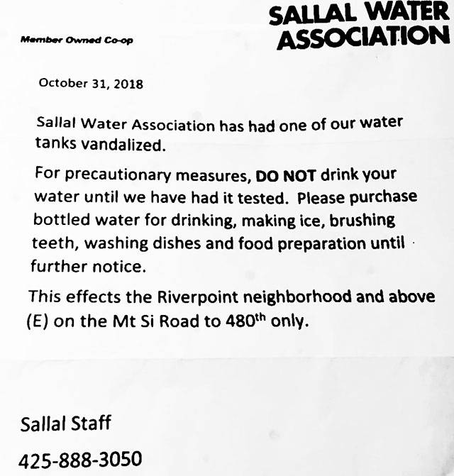 The Sallal Water Association, which serves the Riverpoint neighborhood, sent out a letter to the affected households on Oct. 31.