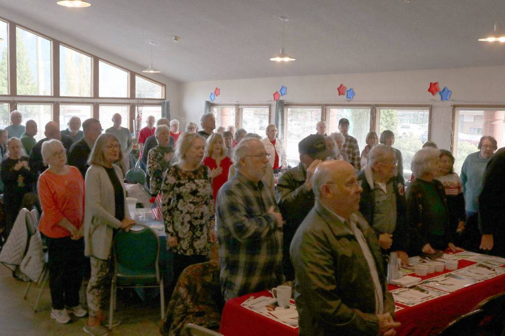 The crowd signs the national anthem at Mount Si Senior Centers annual Veterans Day lunch. Evan Pappas/Staff Photo