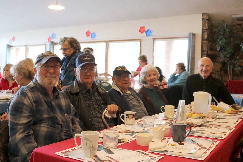 Local veterans attended the lunch to honor other veterans in their community. From left: Tim Lake, Dave Lake, Walt Wyrsch, Cathy Brumbaugh, Harley Brumbaugh. Evan Pappas/Staff Photo.