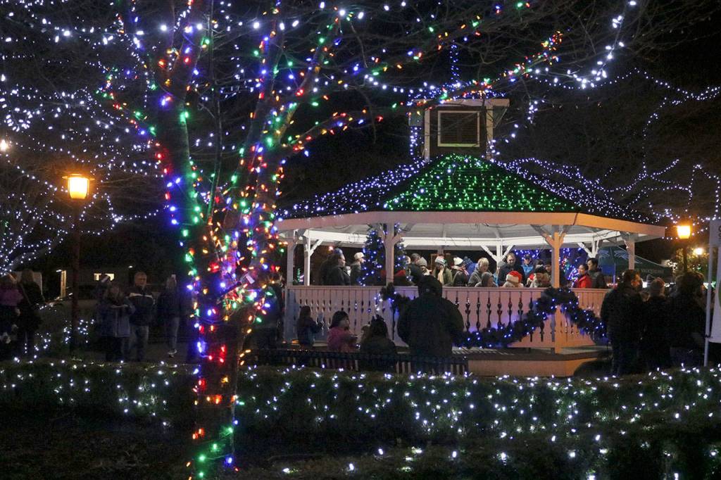 Lights cover the gazebo at Railroad Park. Evan Pappas/Staff Photo