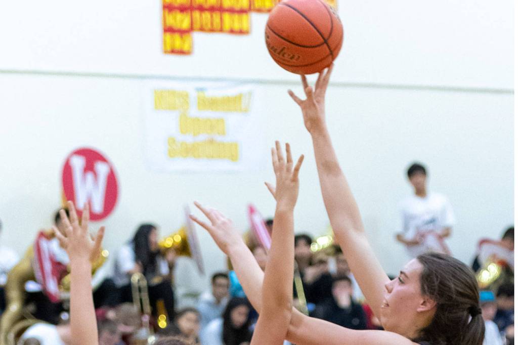 Mount Si Wildcats junior center Sela Heide, right, scored a team-high 15 points in a 4A KingCo contest against the Newport Knights on Dec. 14 in Factoria. Newport defeated Mount Si, 45-36. Photo courtesy of Patrick Krohn/Patrick Krohn Photography