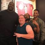 Sportswriter Shaun Scott and his friends Brian Walker and Tony Walker met NBA legend Shaquille ONeal at Big Chicken restaurant in Las Vegas, Nevada on Nov. 24. Courtesy photo