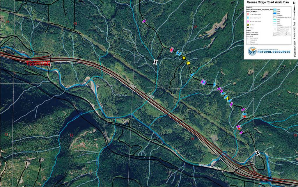 A map of the planned Grouse Ridge Road improvements showing the locations of the various culvert sites along the road. Courtesy Photo
