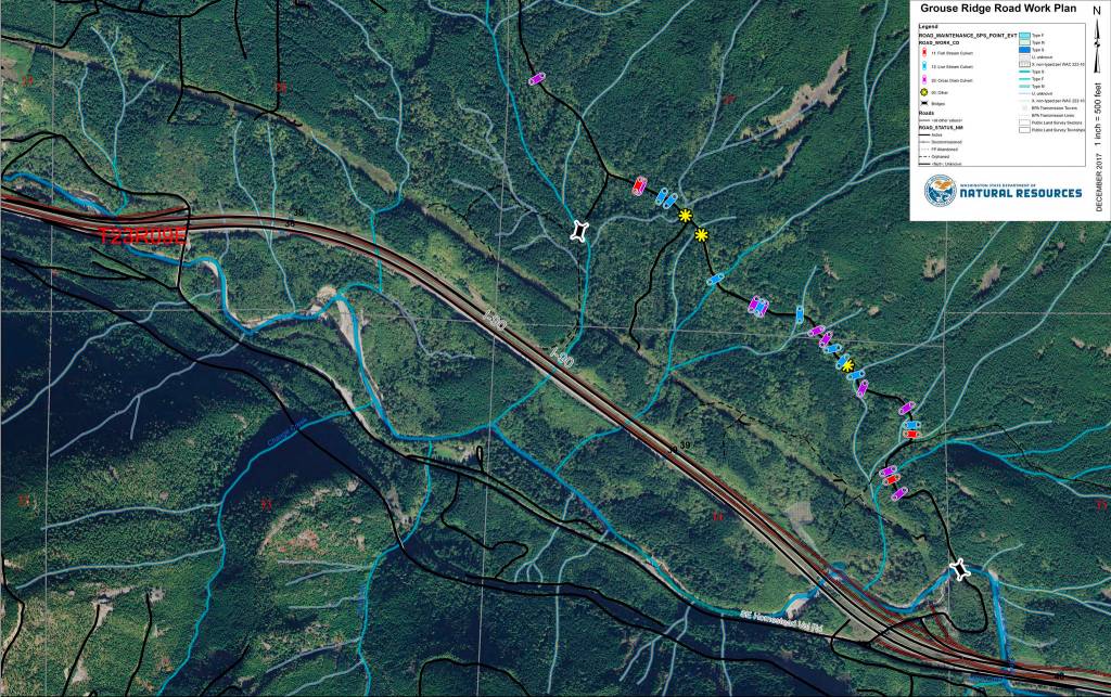 A map of the planned Grouse Ridge Road improvements showing the locations of the various culvert sites along the road. Courtesy Photo