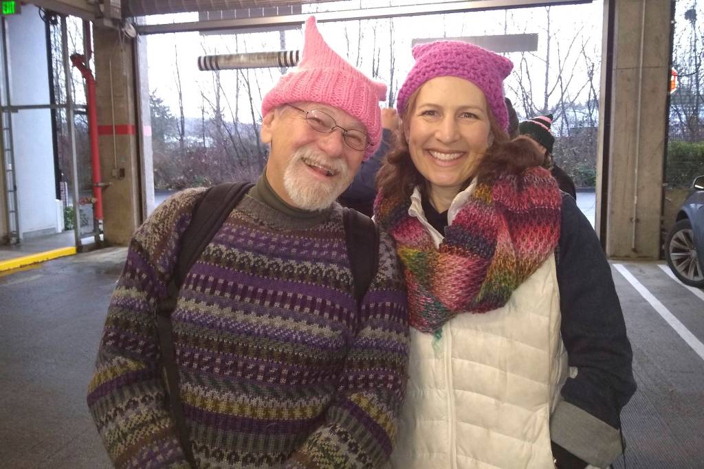 Record columnist Roger Ledbetter and Congressional District 8 Rep. Kim Schrier pose for a photo before the Womxns March in Seattle. Photo courtesy of Roger Ledbetter