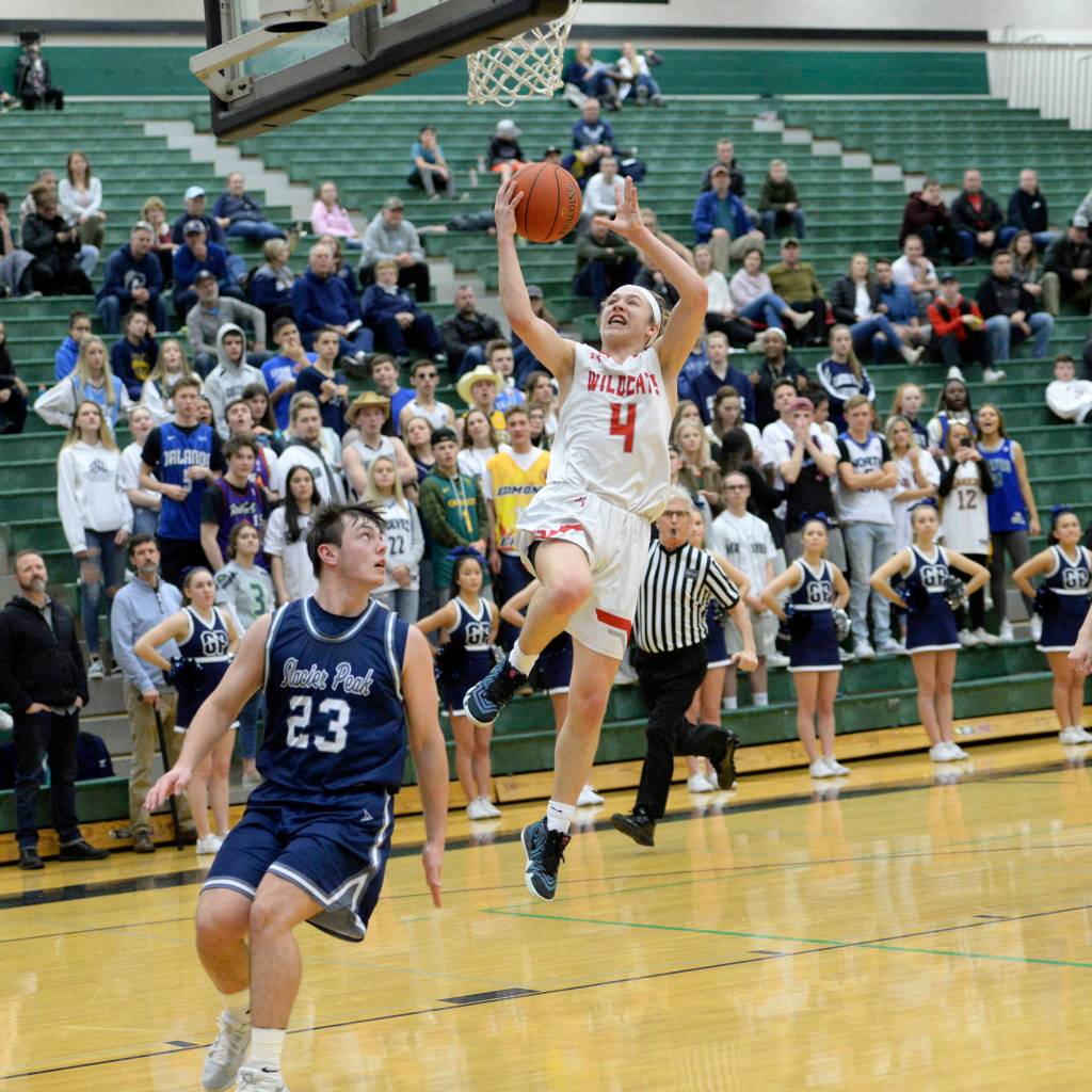 Mount Si Wildcats freshman guard Bennett OConnor takes the ball strong to the hoop against Glacier Peak on Feb. 16. Mount Si earned a 60-53 overtime victory, clinching a berth in the district title game. Mount Si notched a 65-56 victory over Jackson to win the 4A WesKing District title on Feb. 18. The Wildcats (23-2) will play in the regionals this weekend at a place and time to be determined at the Record deadline. Photo courtesy of Calder Productions