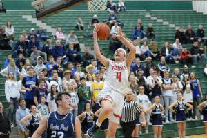 Mount Si Wildcats freshman guard Bennett OConnor takes the ball strong to the hoop against Glacier Peak on Feb. 16. Mount Si earned a 60-53 overtime victory, clinching a berth in the district title game. Mount Si notched a 65-56 victory over Jackson to win the 4A WesKing District title on Feb. 18. The Wildcats (23-2) will play in the regionals this weekend at a place and time to be determined at the Record deadline. Photo courtesy of Calder Productions