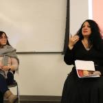 Samantha Pak/staff photo                                 Maryam Griffin (left) of the University of Washington Bothell interviews art curator Alma Salem during her visit to the school on Feb. 7.
