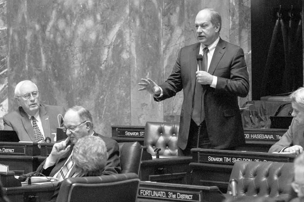 Photo by Sean Harding, WNPA Olympia News Bureau </p>                                Senator Steve OBan (R-Tacoma) speaks on the senate floor, last week, in opposition to removing the death penalty.