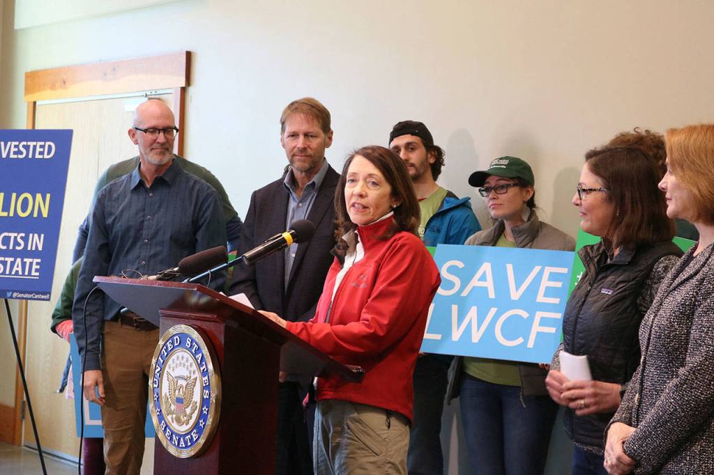 Sen. Maria Cantwell speaks about the impact of the expired Land and Water Conservation Fund on Washington state. Her legislation to permanently reauthorize the fund passed the Senate with bipartisan support, and is waiting on a vote in the House. Katie Metzger/staff photo