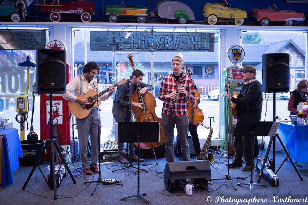 Tinkham Road will be performing again at the second Sip Suds and Si event on March 30. From left: Chase Rabideau Hannah, Ryan Donnelly, Brian Lawrence, Jeremy Rule and Bob Antone. Photo by Photographers Northwest.