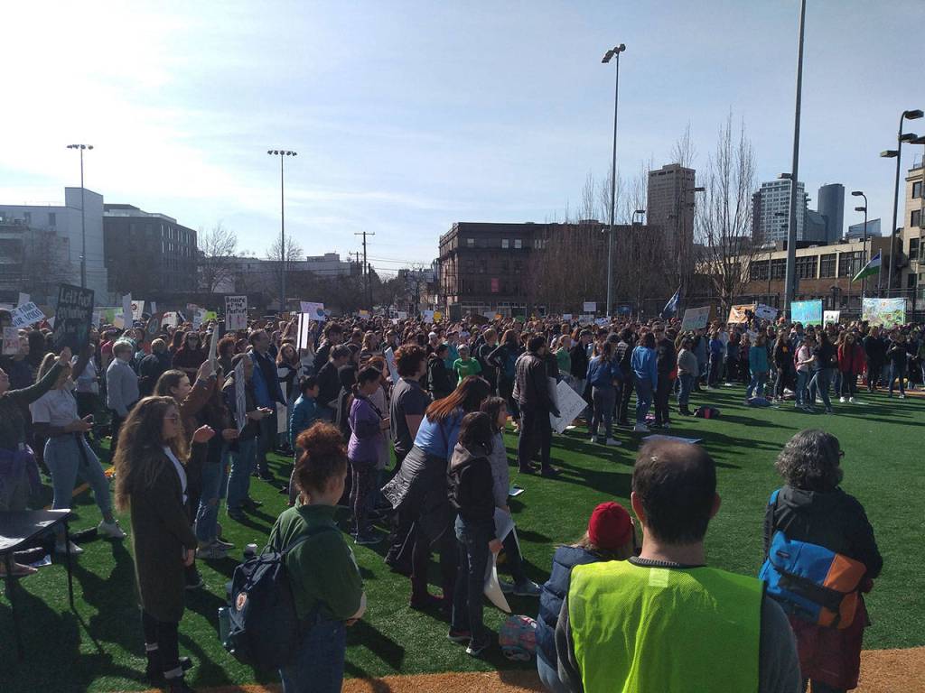 Students gathered at Seattles Cal Anderson park on March 15 as part of a national climate walkout. Aaron Kunkler/Staff photo