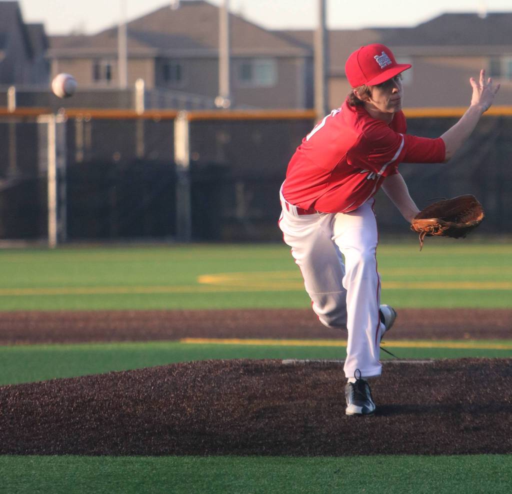 Mount Sis Levi Jorgensen fires away to a 9-6 Wildcat win at North Creek on March 20. Spencer Marenco nailed two hits and had four RBIs, Trace Halvorson had two hits and Trevor Clem had two hits. Halvorson and Marenco tripled. Andy Nystrom / staff photo