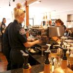 Eastside firefighter Danika Lawson making coffee at the first brew off event at the Trail Youth Coffee Home on March 19. Stephanie Quiroz/staff photo