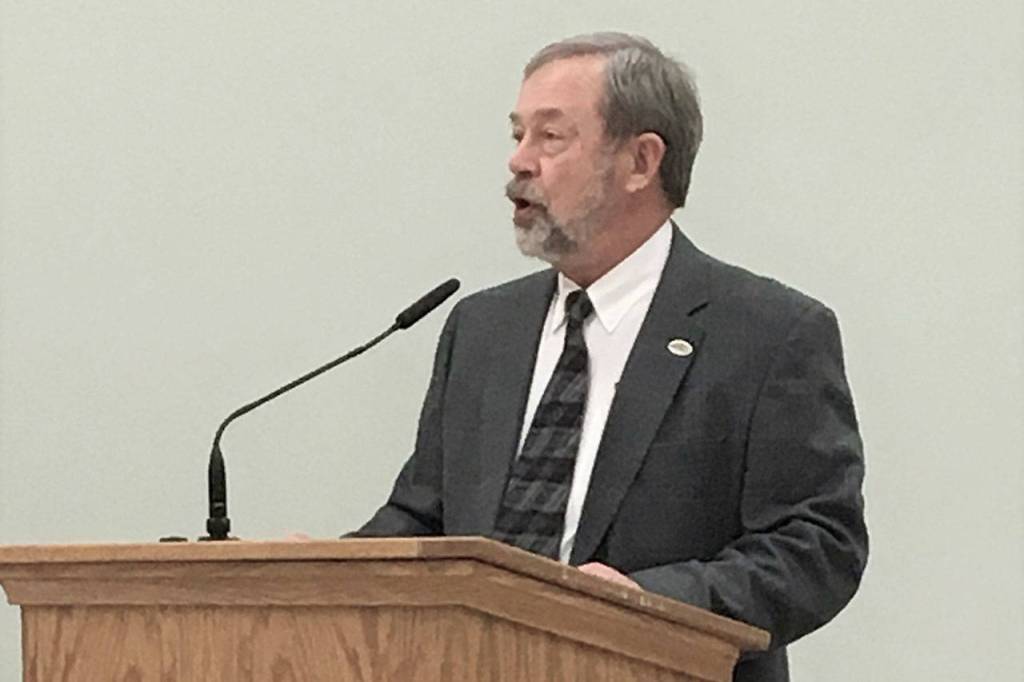 North Bend Mayor Ken Hearing, gives his last state of the city address at the March 19 council meeting. Hearing will not be running for reelection later this year. Courtesy Photo