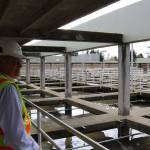 Jim Pitts stands on walkway overlooking filtration chambers at the King County South Filtration Plant in Renton. Aaron Kunkler/staff photo