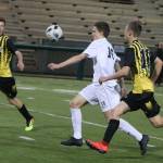 Mount Sis Sullivan Smith (center) controls the ball while Inglemoor players stay close during the Wildcats 3-2 victory on April 9 at Pop Keeney Stadium in Bothell. At press time, Mount Si stood atop the 4A KingCo with a 5-1-0 record (10-1-0 overall). Jared Davies tallied twice and Banner Hovinga scored once versus Inglemoor. Andy Nystrom / staff photo