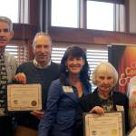 The Arts Commission was the first group to be called to the stage at the recognition event. From left: Mayor Matt Larson, Sam Insalaco, Sally Mayo, Gloria McNeely, Sally Rackets. Evan Pappas/Staff Photo