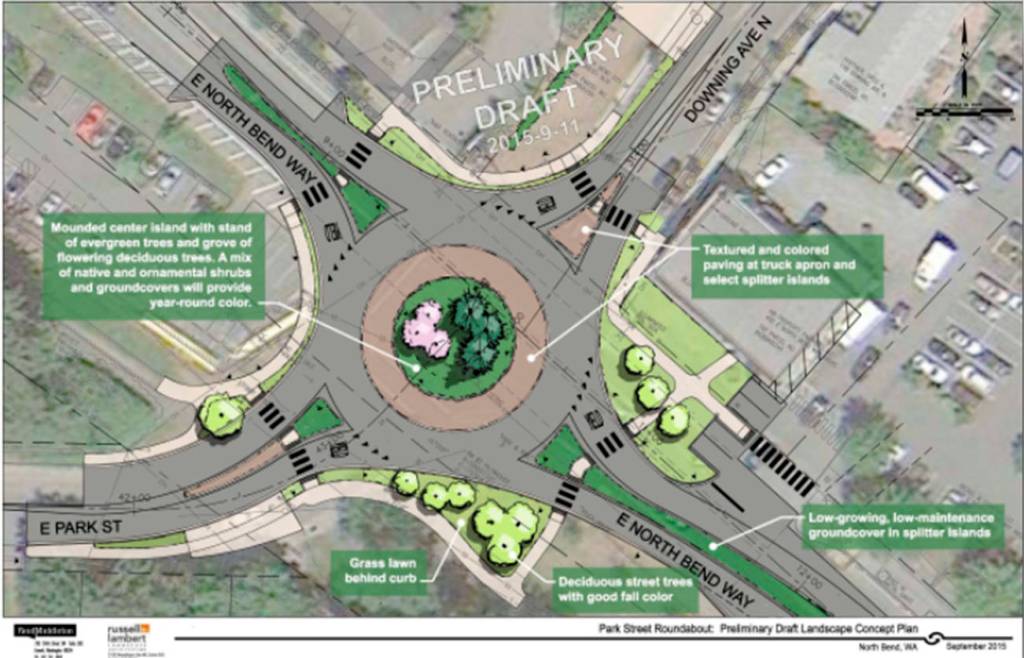 A design drawing of the upcoming roundabout project for the intersection of North Bend Way and Park Street in North Bend. Courtesy Photo