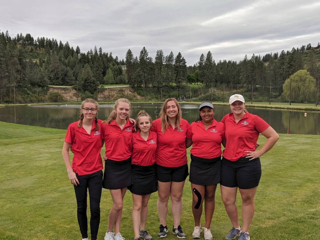 The Mount Si Wildcats girls golf squad consisting of Tori Berger, Erika Groshell, Alli Miller, Kasey Maralack, Annie Burns and Tate Baker finished in eighth place at the 4A state golf tournament on May 22 at the Hangman Valley Golf Course in Spokane. Photo courtesy of Stephen Botulinski