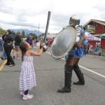 Maya Dibiase of Kirkland tests her strength against a Knights shield. Evan Pappas/Staff Photo