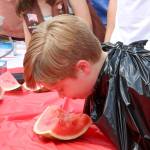 Lucas Sax of Fall City starts strong in the 5-7 year old category of the annual watermelon eating contest. Evan Pappas/Staff Photo