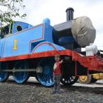 Local Thomas fan, Otto L., greets his hero as the tank engine arrives in North Bend prior to the July events at the Northwest Railway Museum. Northwest Railway Museum / courtesy photo