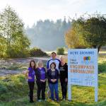 Encompass capital campaign leadership at the property site for Encompass Snoqualmie. From left: Major Gifts Officer, Rhonda Ender, Director of Development, Lisa Yamasaki, Executive Director, Nela Cumming, and Campaign Steering Committee Co-Chairs Brad Hutt and Charlotte Rempfer. Courtesy photo