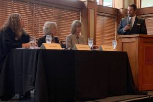 Three candidates for Snoqualmie City Council position 2 answered questions presented by Snoqualmie Casino CEO Brian Decorah. Madeline Coats/staff photo