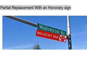 MSHS student photoshop rendering of what the new Wildcat Way street signs may look like. Photo captured from the Aug. 26 city council meeting