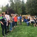 People from throughout the Eastside gather at the International Friends School in Bellevue for the launch of Eastside for All.