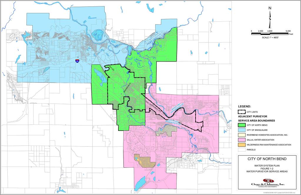 The pink area, serviced by the Sallal Water Association, shown on the map is impacted by the presence of the E. coli bacteria. The green area, the City of North Bend provided water, is safe. Photo courtesy of the City of North Bend
