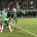 Mount Sis Colby Ramsey connects on a 33-yard field goal to give the Wildcats a 3-0 lead over Woodinville in the third-quarter on Sept. 28 at Pop Keeney Stadium in Bothell. Woodinville scored with less than 30 seconds remaining in the game to win, 7-3. Photo courtesy of Calder Productions