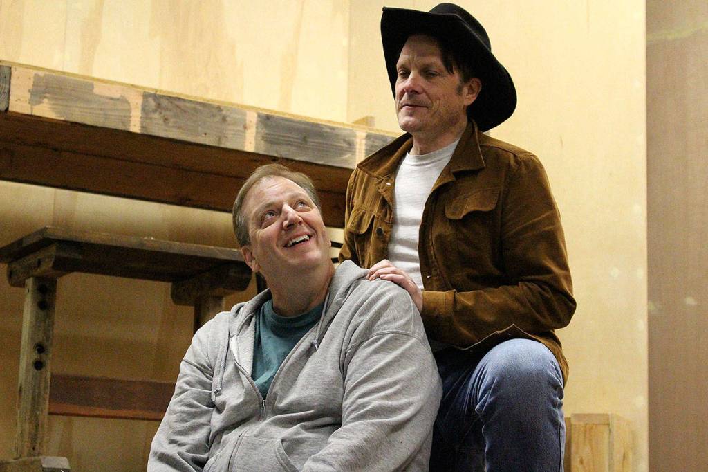 John Williams Lynch (Lennie) and Tom Stewart (George) rehearse for VCSs upcoming production of Of Mice and Men Oct. 10. Madison Miller / staff photo