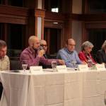 Photo by Natalie DeFord/staff photo                                From left, Snoqualmie city council candidates incumbent Sean Sundwall, William Donaldson, Fuzzy Fletcher, incumbent James Mayhew, Elaine Armstrong and incumbent Katherine Ross participate in a forum hosted by the SnoValley Chamber of Commerce on Oct. 9.