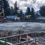 Courtesy photo                                Concrete was poured Oct. 3 for the base of a new, secondary clarifier at North Bends Wastewater Treatment Plant, which is undergoing improvements.