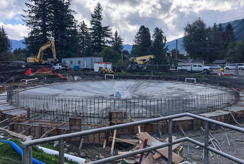Courtesy photo                                Concrete was poured Oct. 3 for the base of a new, secondary clarifier at North Bends Wastewater Treatment Plant, which is undergoing improvements.