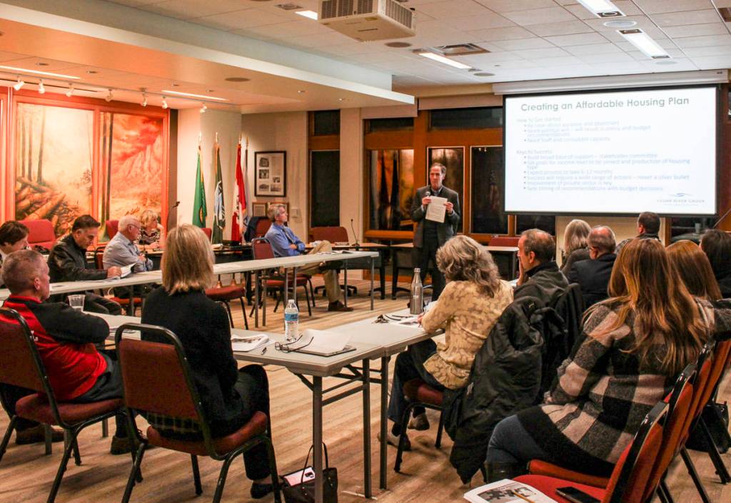 Natalie DeFord/staff photo                                John Howell, founding partner of Cedar River Group, speaks during an Oct. 28 special Snoqualmie City Council meeting on affordable housing policy.