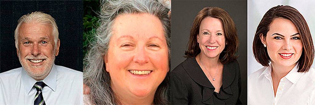 Election results are in for SVSD school board races. From left: Geoff Doy, Linda Hamm Grez, Carolyn Simpson and Chelsea Rivas. Courtesy photos