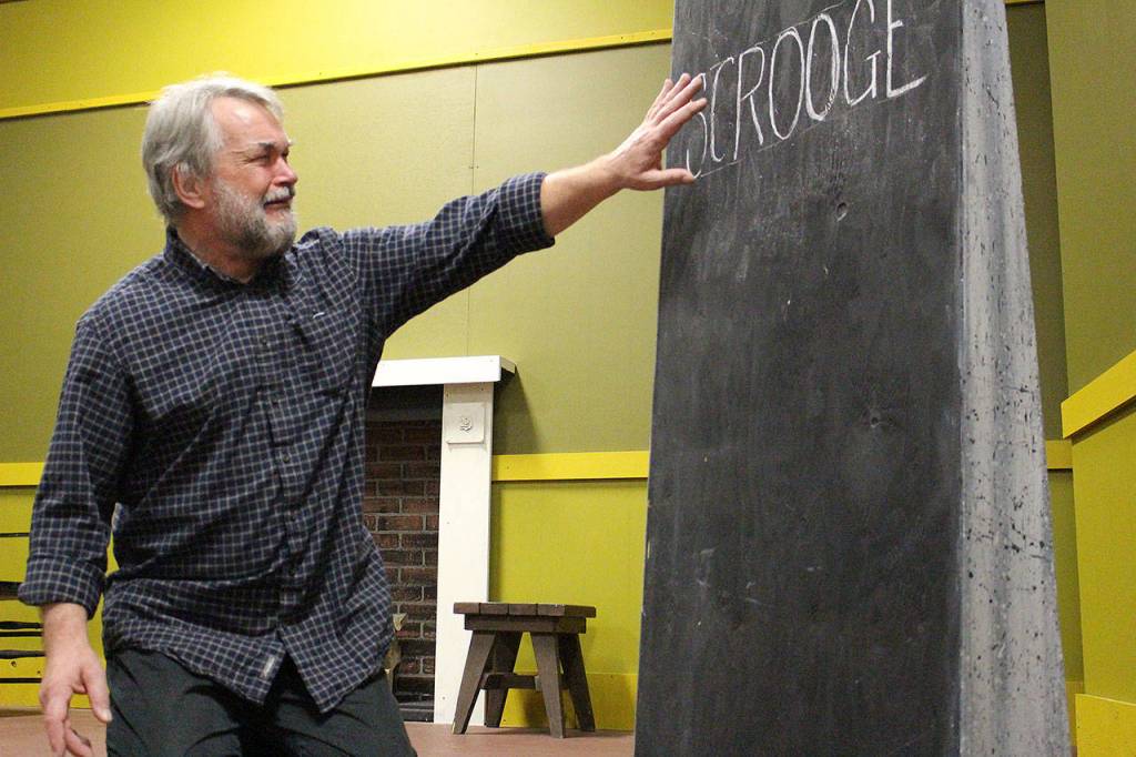 Tim Platt rehearses his role as Scrooge for VCSs production of A Christmas Carol on Nov. 19. Madison Miller / staff photo