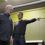 Tim Platt (Scrooge) and Jamie Park (Christmas Yet to Come) rehearse for VCSs production of A Christmas Carol on Nov. 19. Madison Miller / staff photo