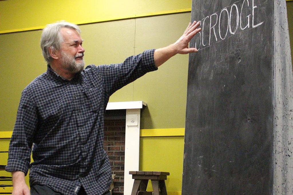 Tim Platt rehearses his role as Scrooge for VCSs production of A Christmas Carol on Nov. 19. Madison Miller / staff photo