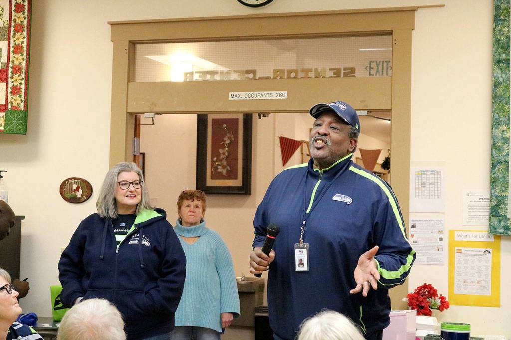 Edwin Bailey, former guard (1981-1991) talks to seniors at Sno-Valley Senior Center in Carnation on Dec. 13. Stephanie Quiroz/staff photo