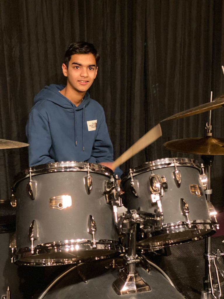 Drummer Ahad Ather at a recent rehearsal. Photo courtesy School of Rock Issaquah