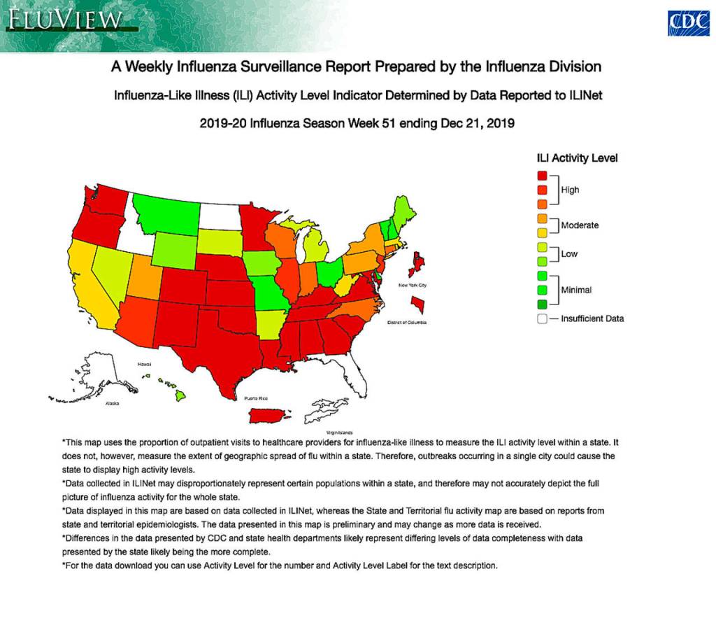 A weekly influenza surveillance report prepared by the influenza division by the CDC. Photo courtesy of CDC.