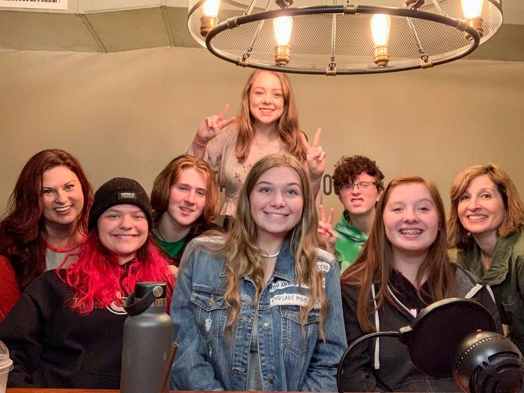 Courtesy photo                                Members of the podcast team at Trail Youth. Top: Trinity Baunsgard; bottom from left, Kim Sheppard, Delilah Huebner, Derek Stephens, Jaclyn Huntzinger, Alex Ritchie, Lydia Zuray and Kristen Zuray.