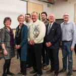 North Bend swore in its new mayor and new council members at its Jan. 7, 2020 meeting. From left: King County Councilmember Kathy Lambert, North Bend council members Mary Miller, Chris Garcia, Ross Loudenback, Mayor Pro Tem Brenden Elwood, North Bend Mayor Rob McFarland, council members Alan Gothelf and Heather Koellen.