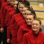 Mount Sis gymnasts line up before their meet against Skyline on Jan. 23. Andy Nystrom/ staff photo